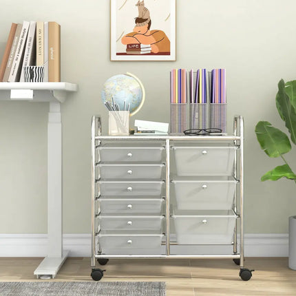 9-Drawer Rolling Storage Cart with Colorful Drawers and Metal Frame-Transparent - Transparent - File Cabinets