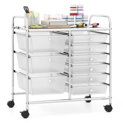 9-Drawer Rolling Storage Cart with Colorful Drawers and Metal Frame-Transparent - Transparent - File Cabinets