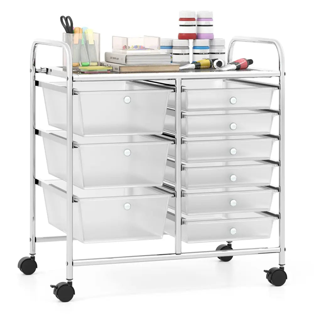 9-Drawer Rolling Storage Cart with Colorful Drawers and Metal Frame-Transparent - Transparent - File Cabinets