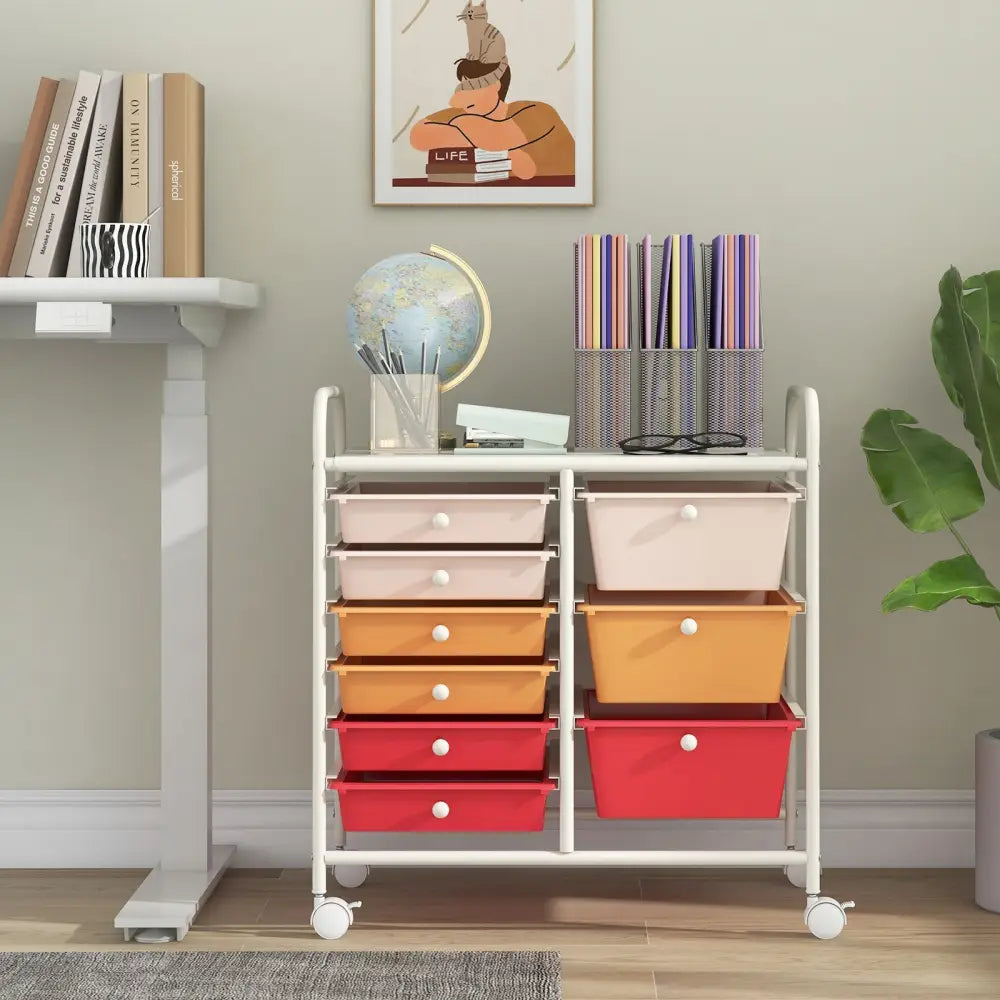 9-Drawer Rolling Storage Cart with Colorful Drawers and Metal Frame-Macaron - Macaron - File Cabinets