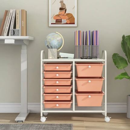 9-Drawer Rolling Storage Cart with Colorful Drawers and Metal Frame-Peach - Peach - File Cabinets