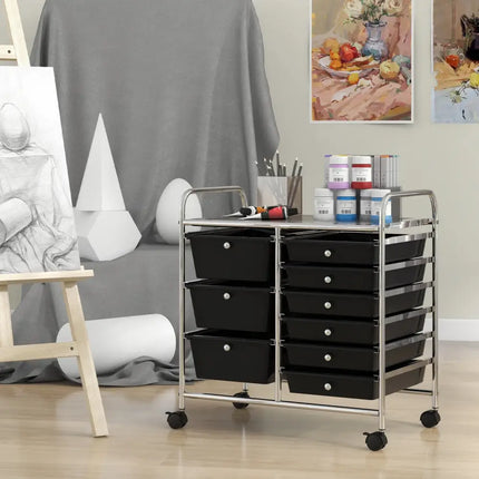 9-Drawer Rolling Storage Cart with Colorful Drawers and Metal Frame-Black - Black - File Cabinets