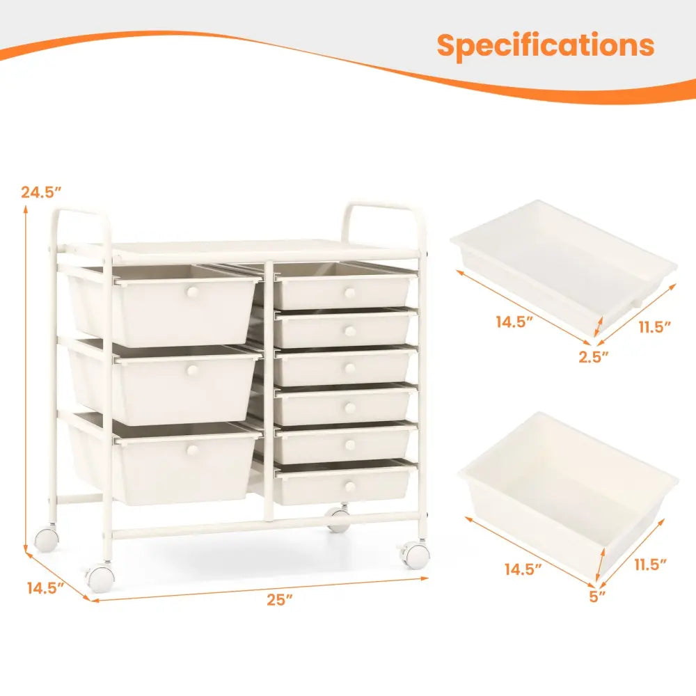 9-Drawer Rolling Storage Cart with Colorful Drawers and Metal Frame-White - White - File Cabinets