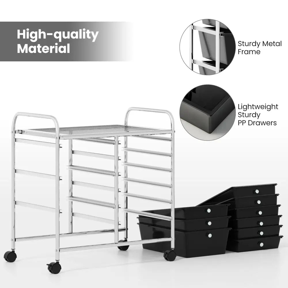 9-Drawer Rolling Storage Cart with Colorful Drawers and Metal Frame-Black - Black - File Cabinets