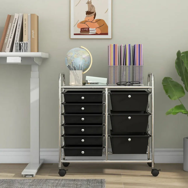 9-Drawer Rolling Storage Cart with Colorful Drawers and Metal Frame-Black - Black - File Cabinets