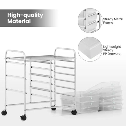 9-Drawer Rolling Storage Cart with Colorful Drawers and Metal Frame-Transparent - Transparent - File Cabinets