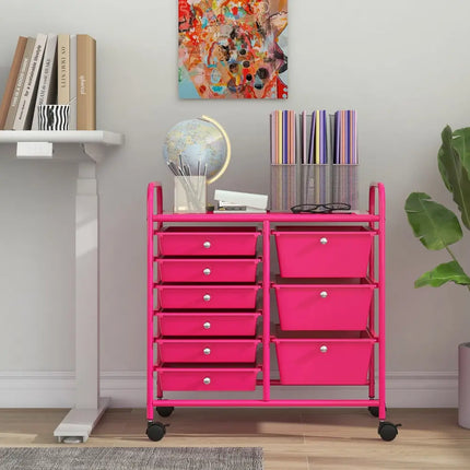 9-Drawer Rolling Storage Cart with Colorful Drawers and Metal Frame-Light Pink - Light Pink - File Cabinets