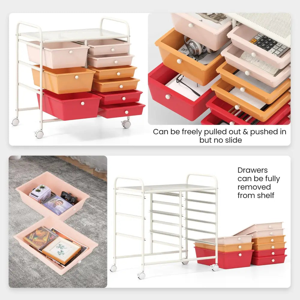 9-Drawer Rolling Storage Cart with Colorful Drawers and Metal Frame-Macaron - Macaron - File Cabinets
