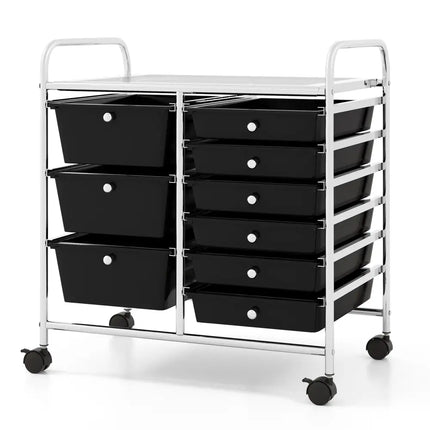 9-Drawer Rolling Storage Cart with Colorful Drawers and Metal Frame-Black - Black - File Cabinets