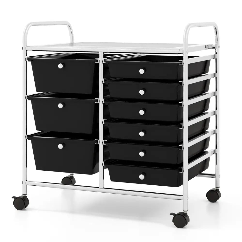 9-Drawer Rolling Storage Cart with Colorful Drawers and Metal Frame-Black - Black - File Cabinets