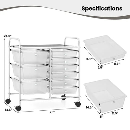 9-Drawer Rolling Storage Cart with Colorful Drawers and Metal Frame-Transparent - Transparent - File Cabinets