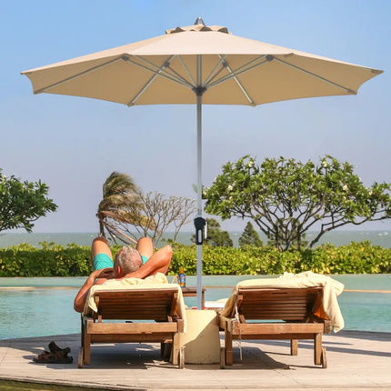 9 Feet Patio Outdoor Market Umbrella with Aluminum Pole without Weight Base-Beige - Beige - Outdoor Umbrellas