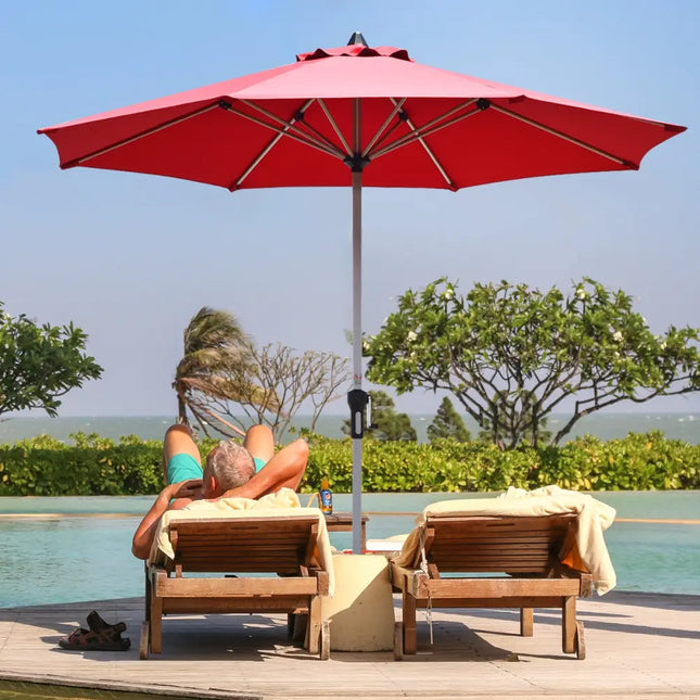 9 Feet Patio Outdoor Market Umbrella with Aluminum Pole without Weight Base-Burgundy - Dark Red - Outdoor Umbrellas