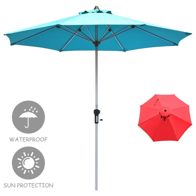 9 Feet Patio Outdoor Market Umbrella with Aluminum Pole without Weight Base-Blue - Blue - Outdoor Umbrellas