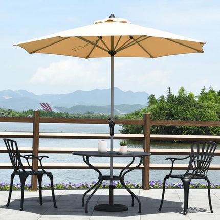 9 Feet Patio Outdoor Market Umbrella with Aluminum Pole without Weight Base-Beige - Beige - Outdoor Umbrellas