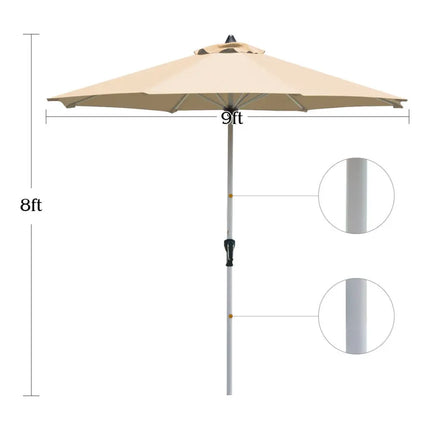 9 Feet Patio Outdoor Market Umbrella with Aluminum Pole without Weight Base-Beige - Beige - Outdoor Umbrellas