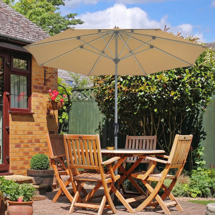 9 Feet Patio Outdoor Market Umbrella with Aluminum Pole without Weight Base-Beige - Beige - Outdoor Umbrellas