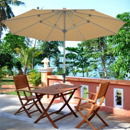 9 Feet Patio Outdoor Market Umbrella with Aluminum Pole without Weight Base-Beige - Beige - Outdoor Umbrellas