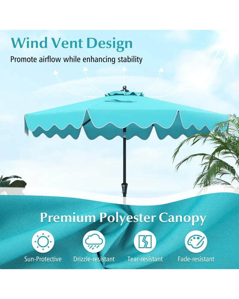 9 Feet Patio Umbrella with Crank Handle and Push Button Tilt-Turquoise - Turquoise - Outdoor Umbrellas