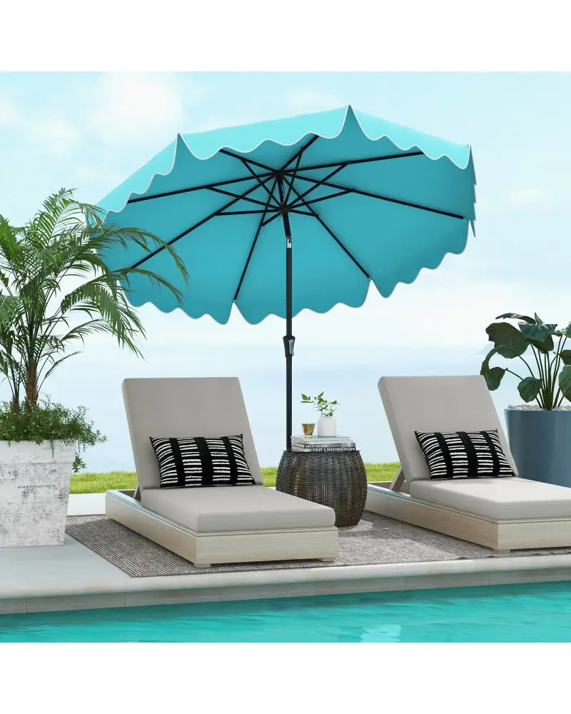 9 Feet Patio Umbrella with Crank Handle and Push Button Tilt-Turquoise - Turquoise - Outdoor Umbrellas