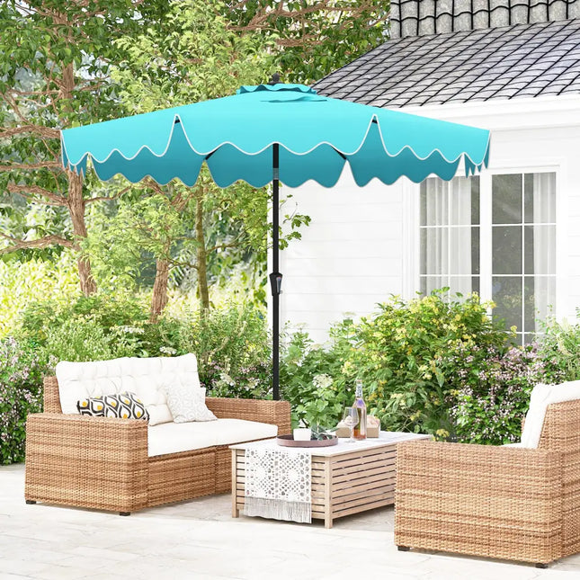 9 Feet Patio Umbrella with Crank Handle and Push Button Tilt-Turquoise - Turquoise - Outdoor Umbrellas