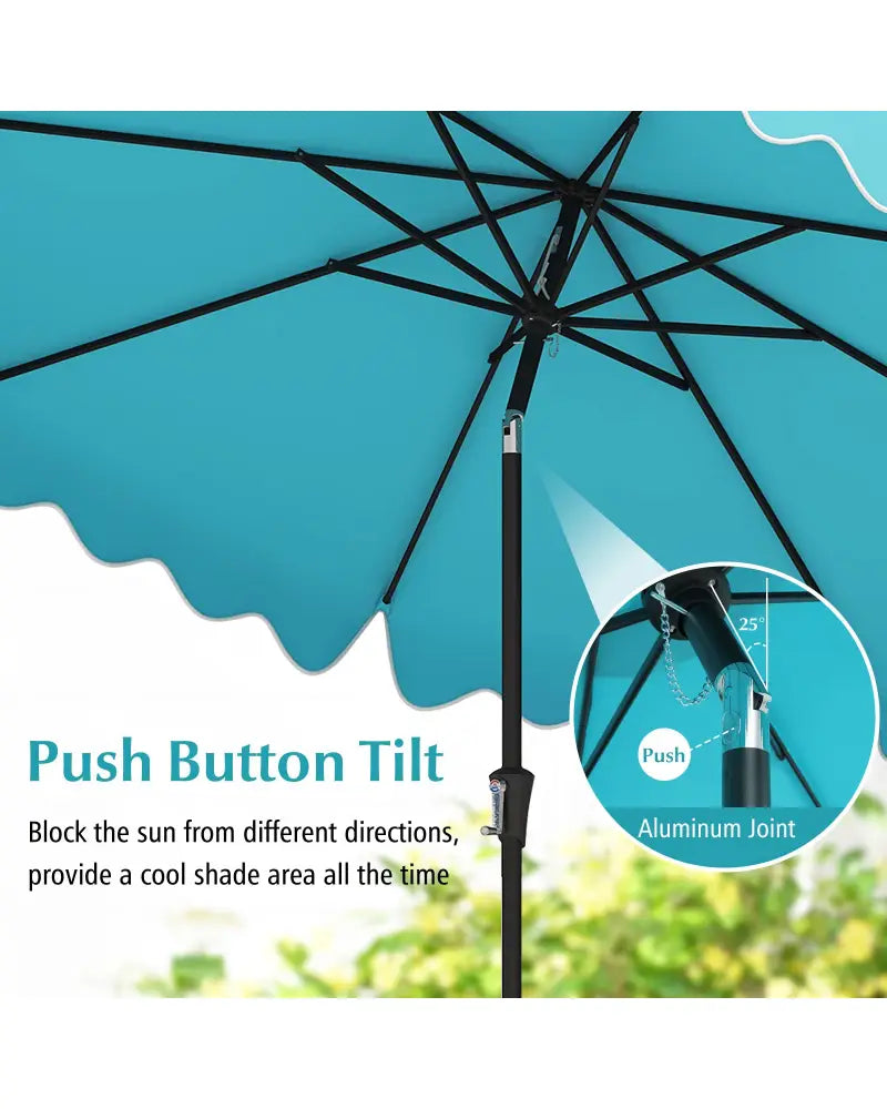 9 Feet Patio Umbrella with Crank Handle and Push Button Tilt-Turquoise - Turquoise - Outdoor Umbrellas