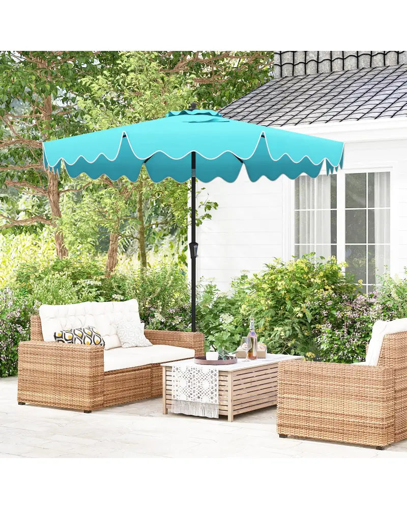 9 Feet Patio Umbrella with Crank Handle and Push Button Tilt-Turquoise - Turquoise - Outdoor Umbrellas