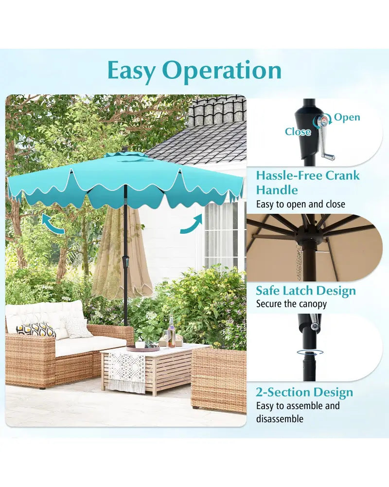 9 Feet Patio Umbrella with Crank Handle and Push Button Tilt-Turquoise - Turquoise - Outdoor Umbrellas
