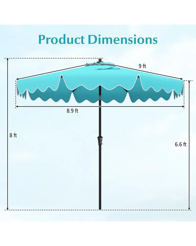 9 Feet Patio Umbrella with Crank Handle and Push Button Tilt-Turquoise - Turquoise - Outdoor Umbrellas
