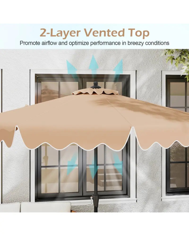 9 Feet Patio Umbrella with Crank Handle and Push Button Tilt-Beige - Beige - Outdoor Umbrellas