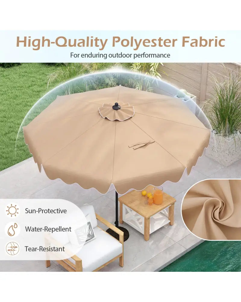 9 Feet Patio Umbrella with Crank Handle and Push Button Tilt-Beige - Beige - Outdoor Umbrellas