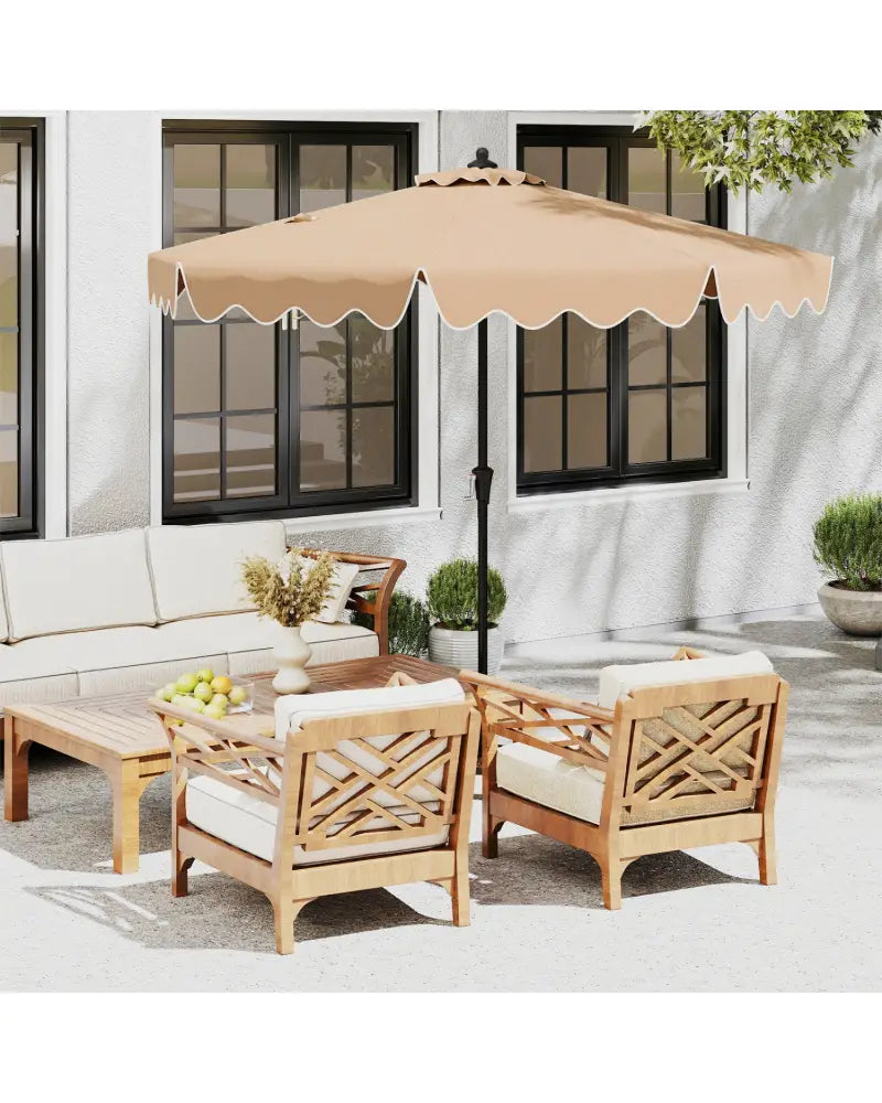9 Feet Patio Umbrella with Crank Handle and Push Button Tilt-Beige - Beige - Outdoor Umbrellas