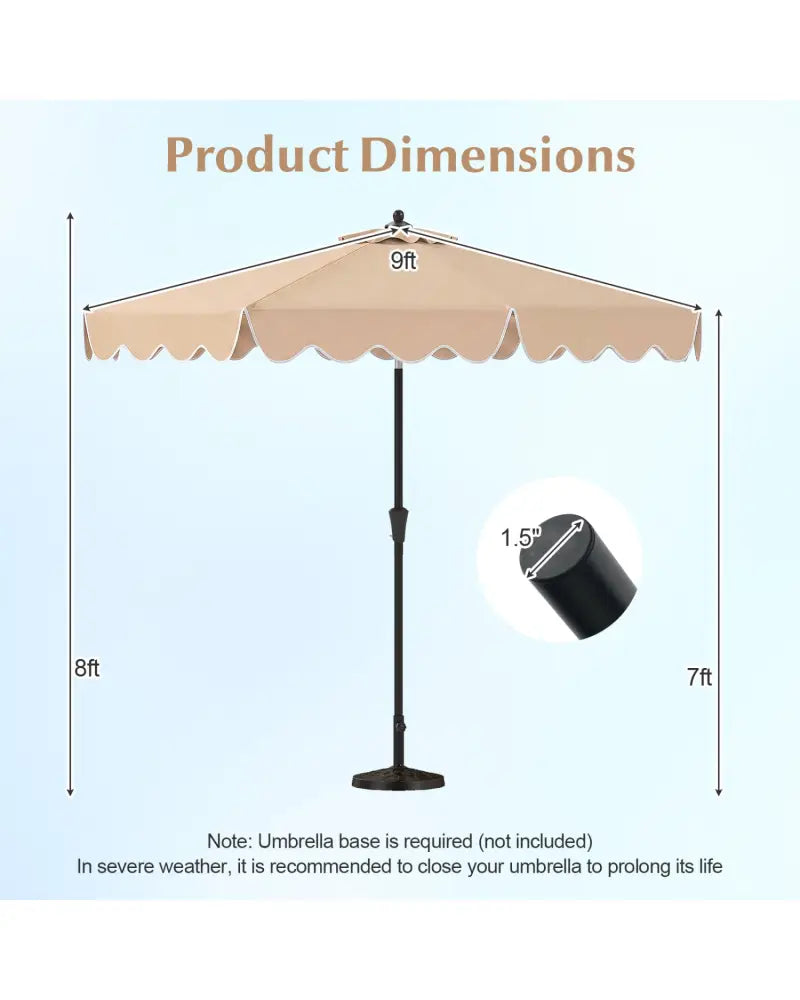 9 Feet Patio Umbrella with Crank Handle and Push Button Tilt-Beige - Beige - Outdoor Umbrellas