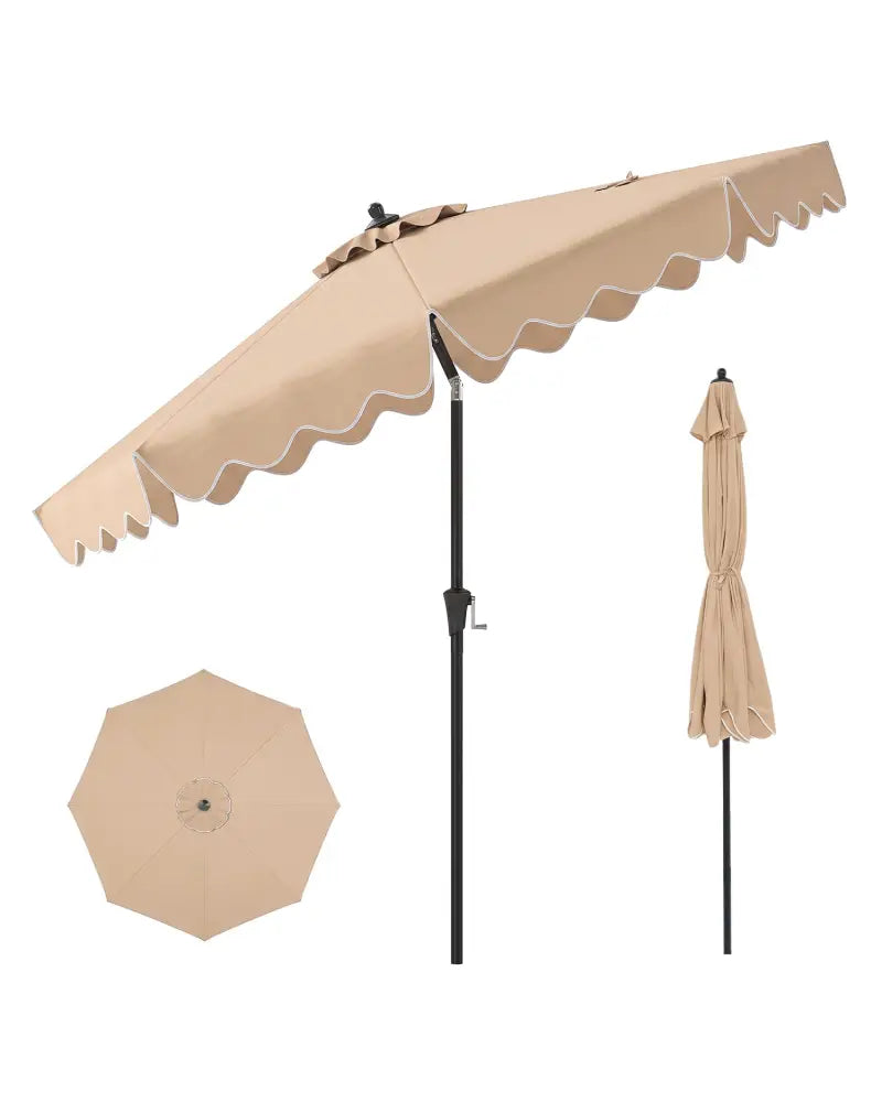 9 Feet Patio Umbrella with Crank Handle and Push Button Tilt-Beige - Beige - Outdoor Umbrellas