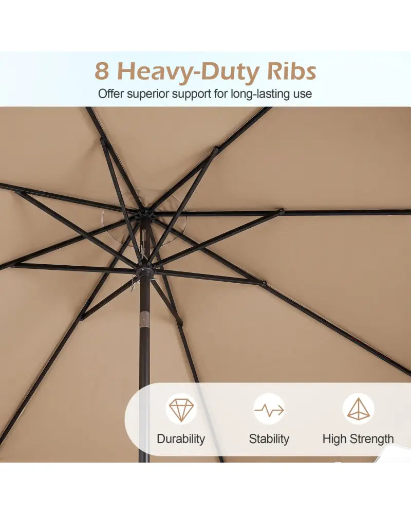 9 Feet Patio Umbrella with Crank Handle and Push Button Tilt-Beige - Beige - Outdoor Umbrellas