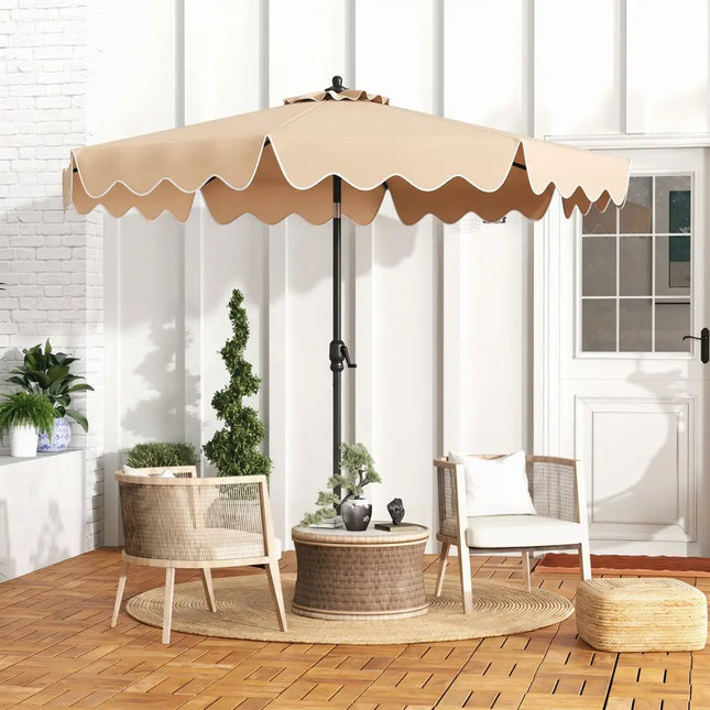 9 Feet Patio Umbrella with Crank Handle and Push Button Tilt-Beige - Beige - Outdoor Umbrellas