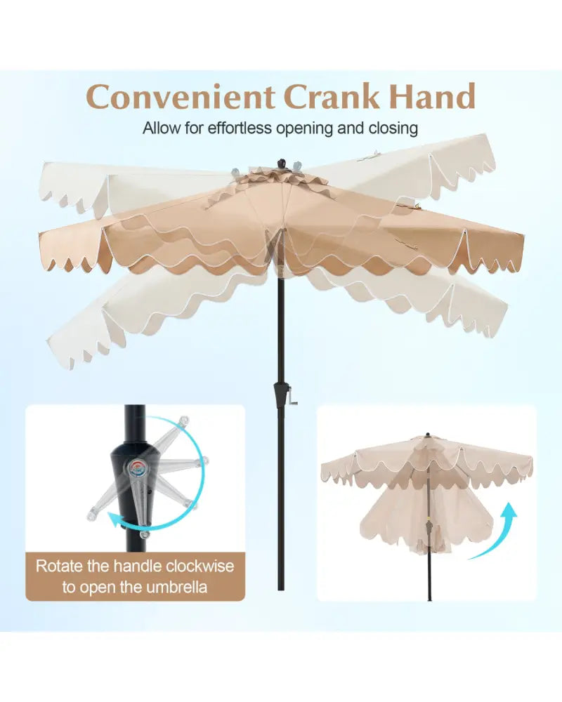9 Feet Patio Umbrella with Crank Handle and Push Button Tilt-Beige - Beige - Outdoor Umbrellas