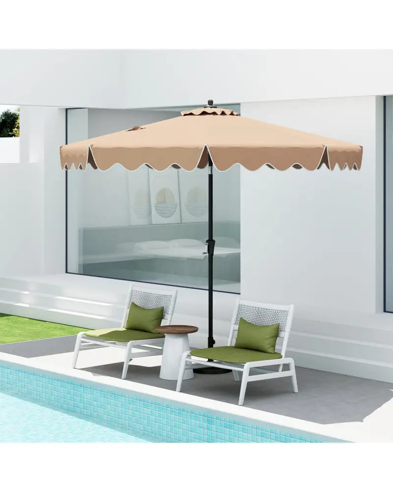 9 Feet Patio Umbrella with Crank Handle and Push Button Tilt-Beige - Beige - Outdoor Umbrellas