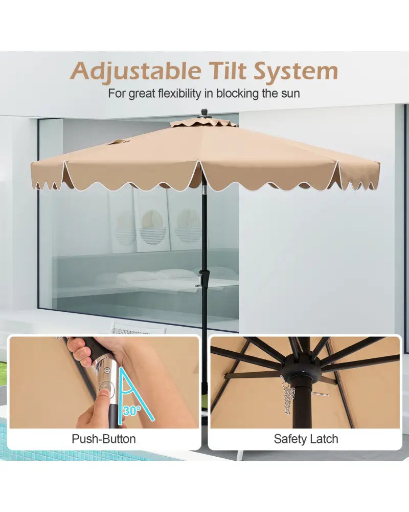 9 Feet Patio Umbrella with Crank Handle and Push Button Tilt-Beige - Beige - Outdoor Umbrellas