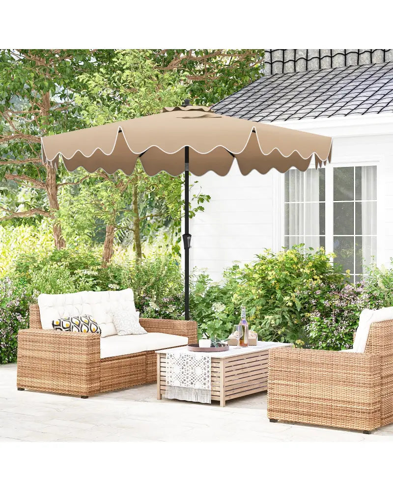 9 Feet Patio Umbrella with Crank Handle and Push Button Tilt-Brown - Brown - Outdoor Umbrellas