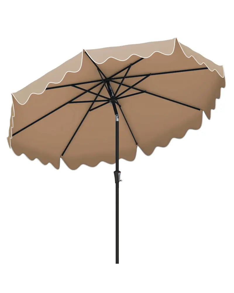 9 Feet Patio Umbrella with Crank Handle and Push Button Tilt-Brown - Brown - Outdoor Umbrellas