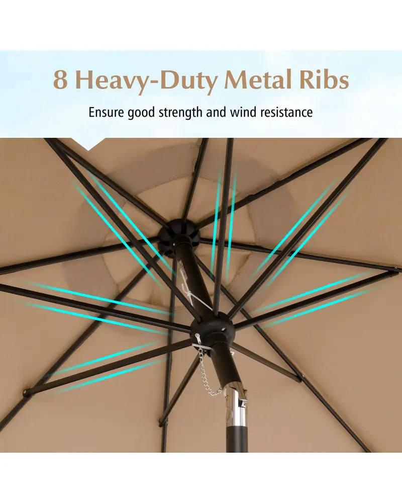9 Feet Patio Umbrella with Crank Handle and Push Button Tilt-Brown - Brown - Outdoor Umbrellas