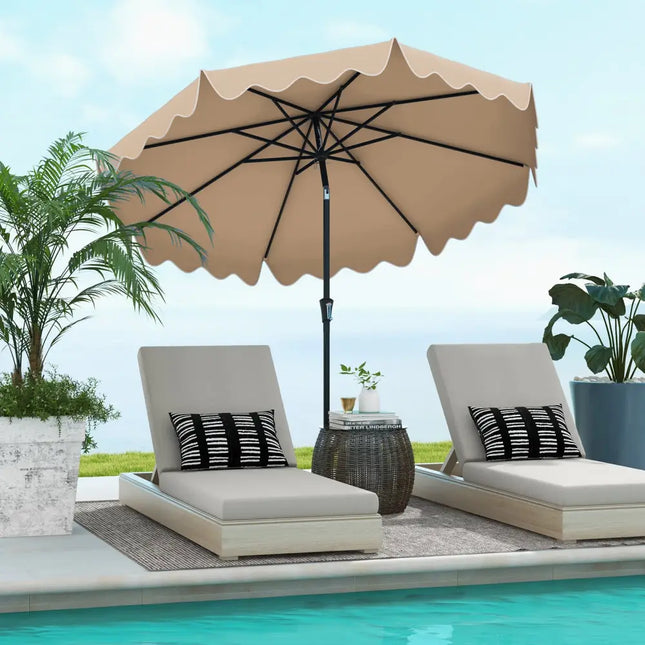 9 Feet Patio Umbrella with Crank Handle and Push Button Tilt-Brown - Brown - Outdoor Umbrellas