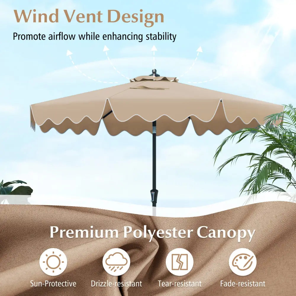 9 Feet Patio Umbrella with Crank Handle and Push Button Tilt-Brown - Brown - Outdoor Umbrellas