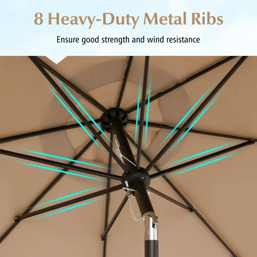 9 Feet Patio Umbrella with Crank Handle and Push Button Tilt-Brown - Brown - Outdoor Umbrellas