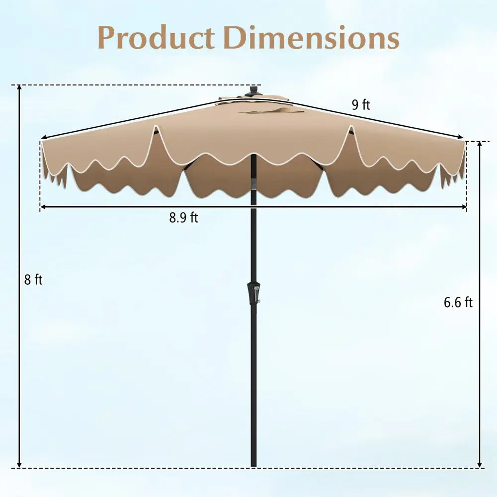 9 Feet Patio Umbrella with Crank Handle and Push Button Tilt-Brown - Brown - Outdoor Umbrellas