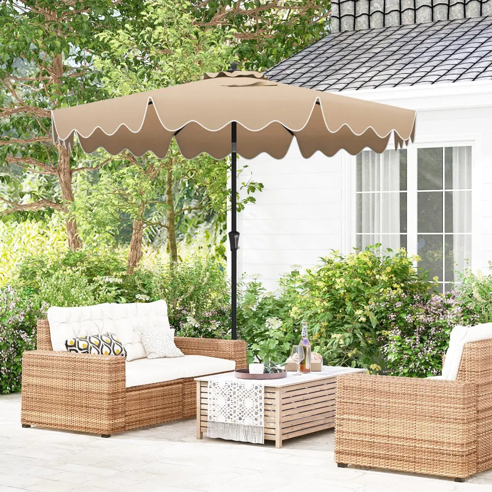 9 Feet Patio Umbrella with Crank Handle and Push Button Tilt-Brown - Brown - Outdoor Umbrellas
