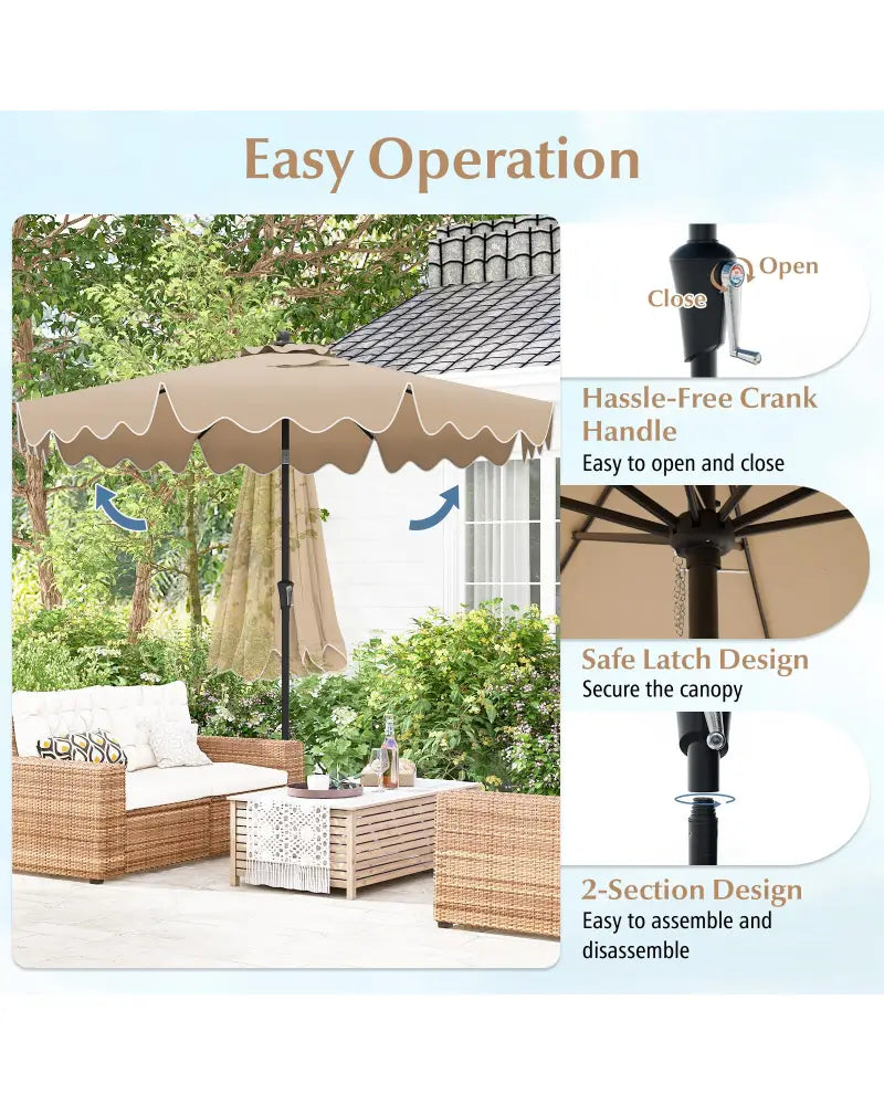 9 Feet Patio Umbrella with Crank Handle and Push Button Tilt-Brown - Brown - Outdoor Umbrellas