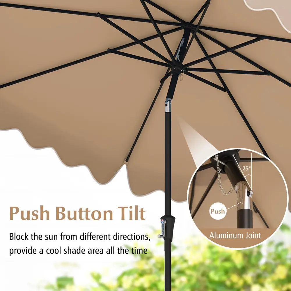 9 Feet Patio Umbrella with Crank Handle and Push Button Tilt-Brown - Brown - Outdoor Umbrellas