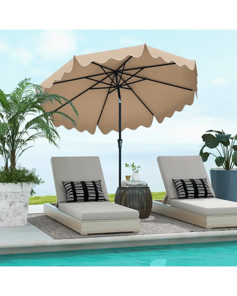 9 Feet Patio Umbrella with Crank Handle and Push Button Tilt-Brown - Brown - Outdoor Umbrellas